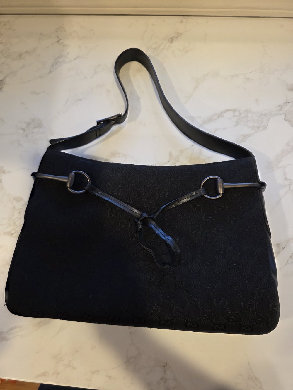 Gucci Vintage GG Canvas Horsebit Shoulder Bag